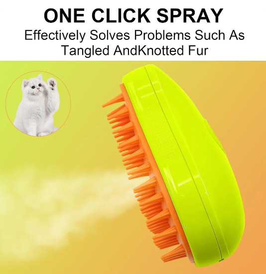 3-in-1 Cat Steamy Brush – Self-Cleaning Pet Grooming & Hair Removal Comb | Fyndbox India